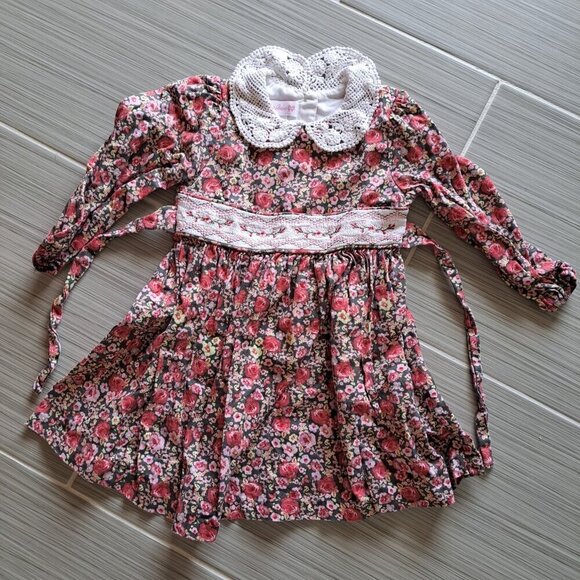 Bonnie Jean Girls' Chiffon Floral Dress With Gingham Bow Straps